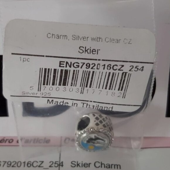 AUTHENTIC PANDORA Sterling Silver Skier Button Charm with Cz's ENG792016CZ_254 - Picture 2 of 10
